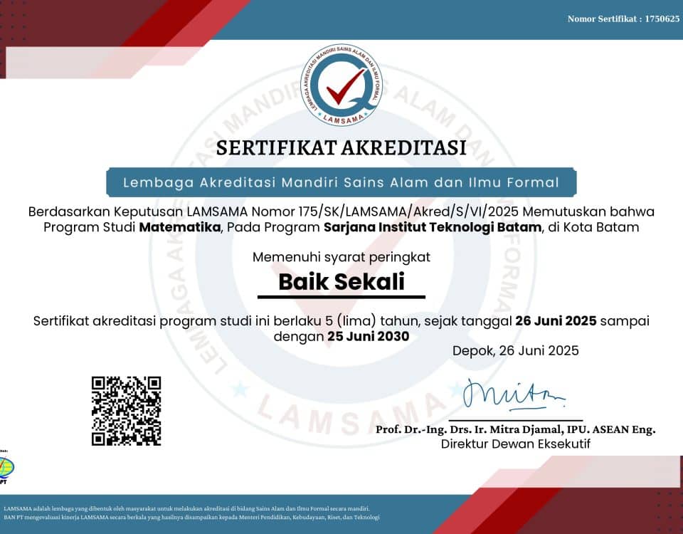 Program Studi Matematika ITEBA Raih Akreditasi “Baik Sekali” dari LAMSAMA